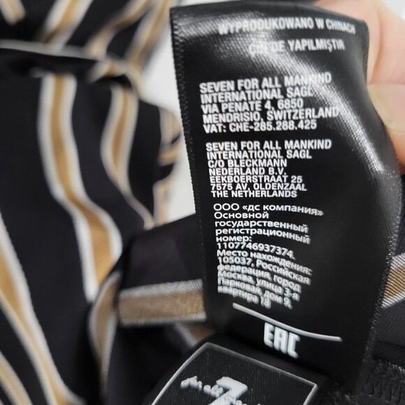 7 For All Mankind Large Striped Midi Dress MIDNIGHT NAVY/GOLD/WHITE STRIPES NWT - Picture 9 of 9